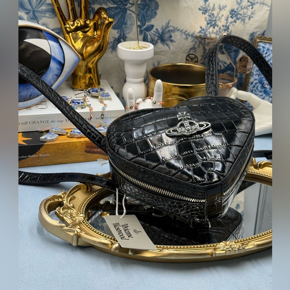 🆕 VIVIENNE WESTWOOD 🧿 NWT Ella Mini Heart Backpack, Black Croc - AUTHENTICATED - Picture 4 of 16